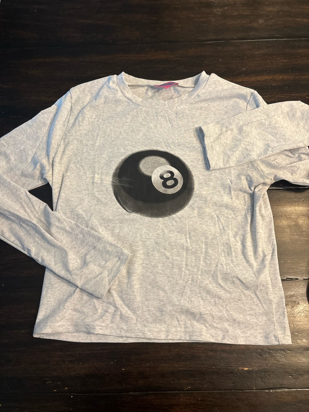 Edikted Light Gray Billiard Long-Sleeve Tee with 8-Ball women’s size L